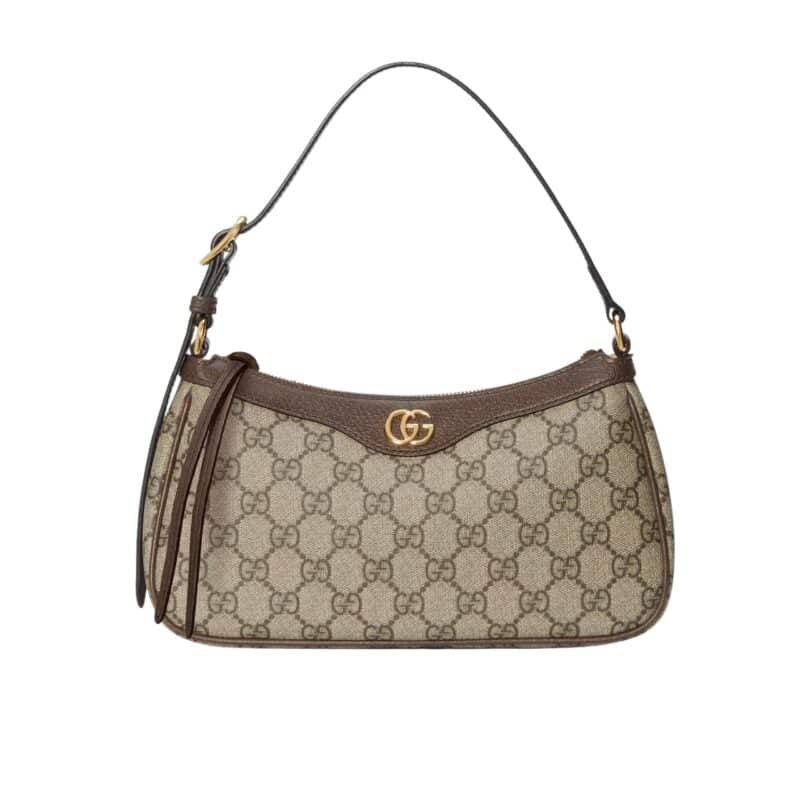 GUCCI OPHIDIA SMALL SHOULDER BAG BEIGE AND DARK BROWN 25CM 735145 KAAAD 8358