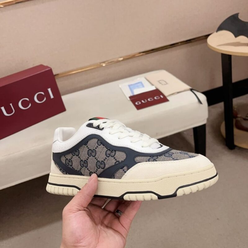 Alternative view of GUCCI WOMEN'S RE WEB SNEAKER ORIGINAL GG CANVAS BEIGE AND BLUE ‎787476 AADHW 9552