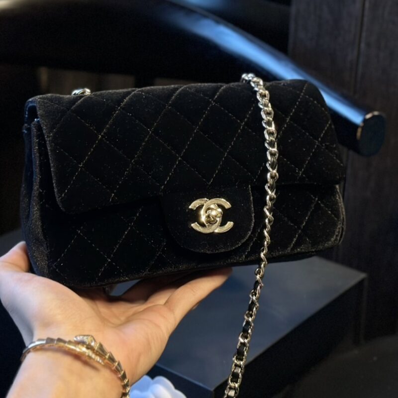 Alternative view of CHANEL VELVET PEARL CRUSH MINI FLAP BAG BLACK 20CM