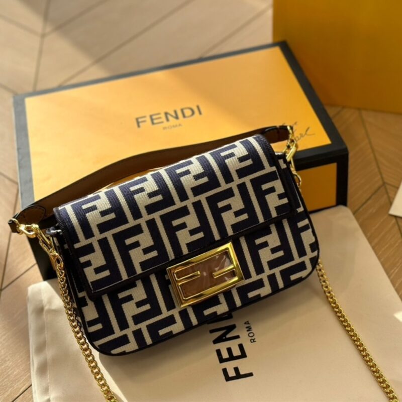 Alternative view of FENDI BAGUETTE MINI FF JACQUARD FABRIC BAG BLACK 21CM