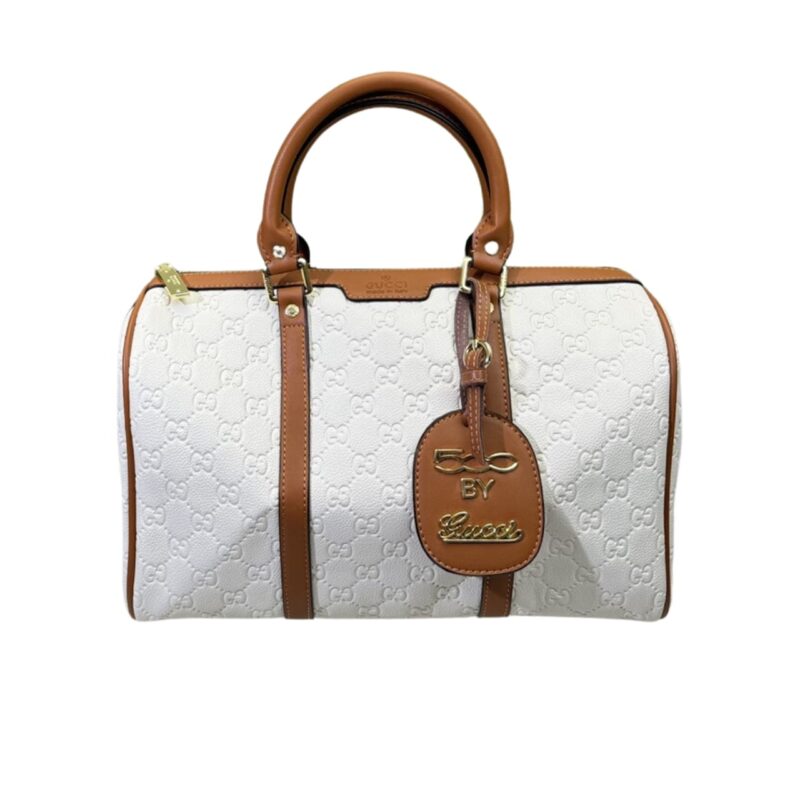 GUCCI TOTE BAG CANVAS LEATHER CROSSBODY HANDBAG WHITE 33CM