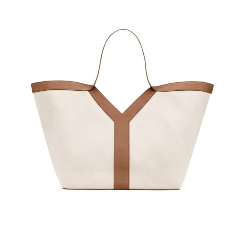 SAINT LAURENT Y TOTE IN CANVAS AND LEATHER BAG BEIGE 37CM 817602FAC7T9856