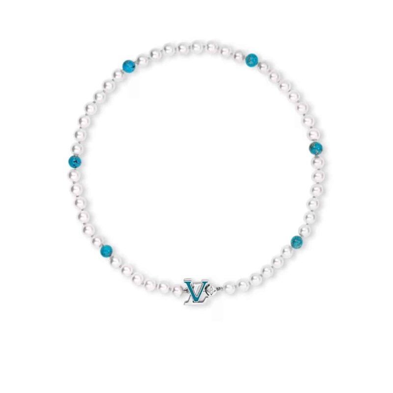 LOUIS VUITTON TURQUOISE RODEO NECKLACE WHITE AND BLUE M02058