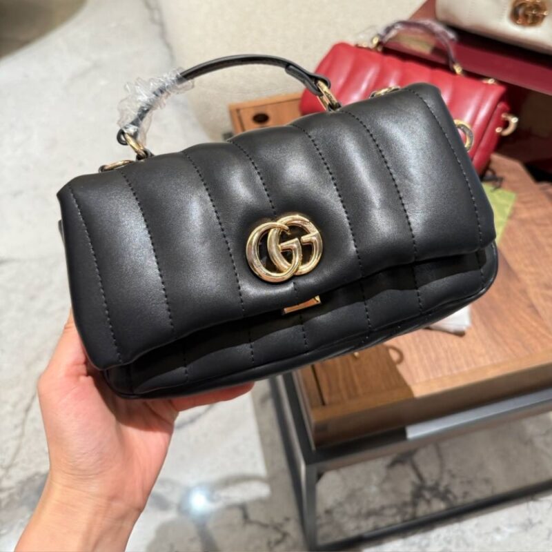 Alternative view of GUCCI GG MILANO MINI TOP HANDLE BAG BLACK PUFFY QUILTED LEATHER 21CM ‎806016 AAD71 1000