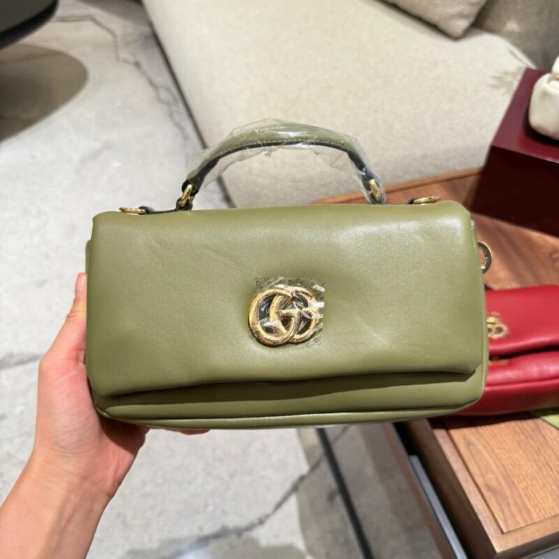 Alternative view of GUCCI GG MILANO MINI TOP HANDLE BAG DARK OLIVE GREEN PUFFY LEATHER 21CM 806017 AAD5X 3037