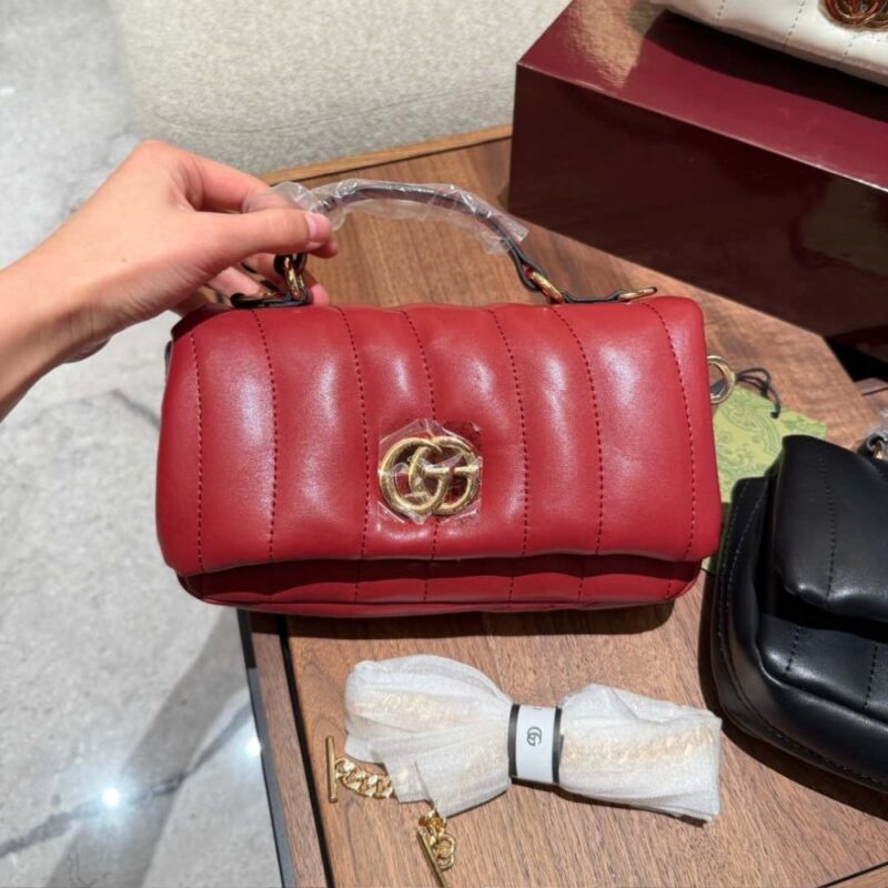 Alternative view of GUCCI GG MILANO MINI TOP HANDLE BAG RED PUFFY QUILTED LEATHER 21CM ‎806016 AAD71 6207