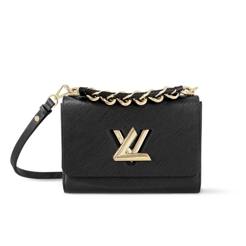 LOUIS VUITTON LV TWIST MM COWHIDE LEATHER HANDBAG BLACK 23CM