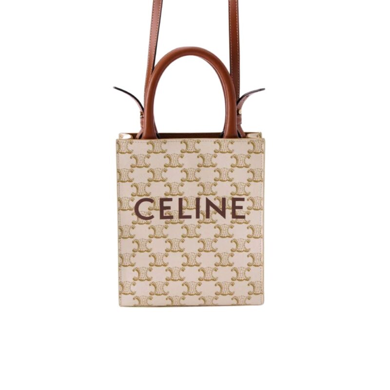 CELINE MINI VERTICAL CABAS IN TRIOMPHE CANVAS AND BEIGE 17CM