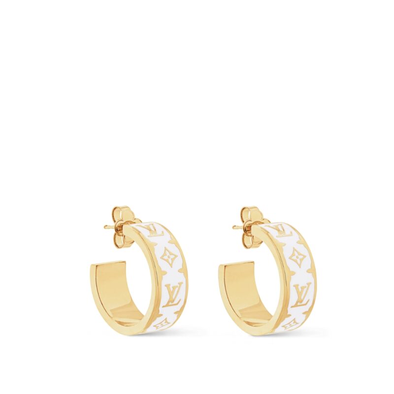 LOUIS VUITTON NANOGRAM ENAMEL EARRINGS WHITE M01830