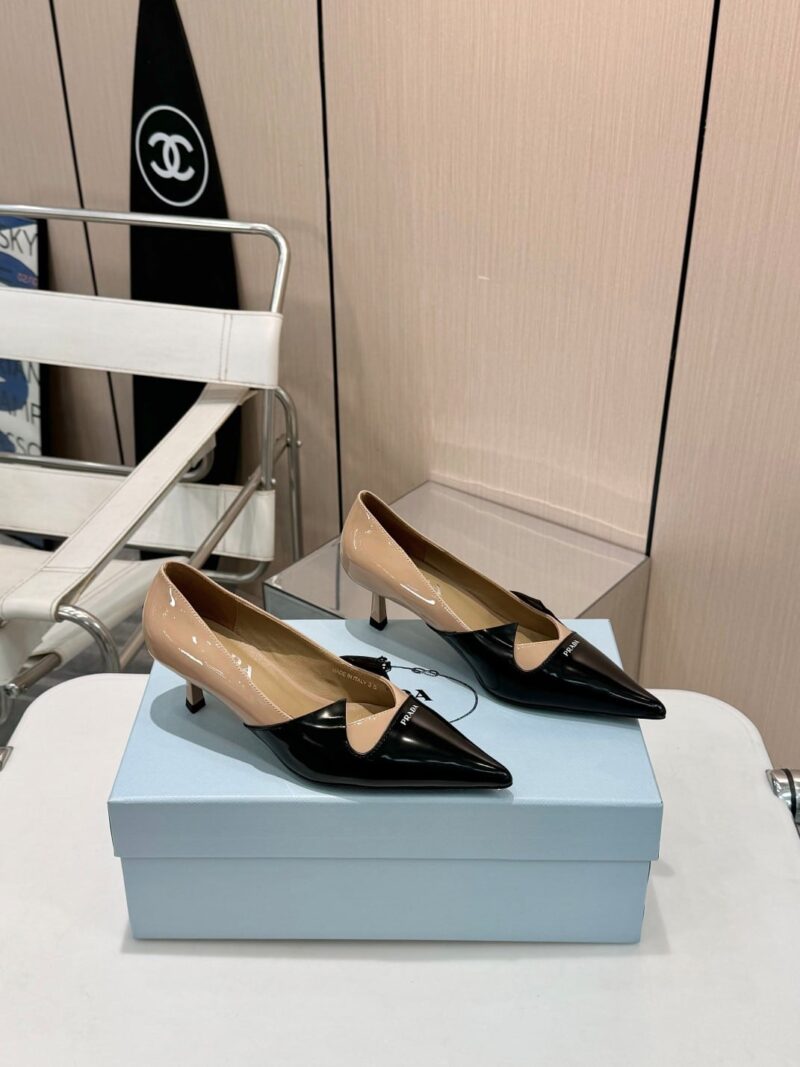 Alternative view of PRADA TWO TONE TOE KITTEN HEELS IN BLACK AND BEIGE