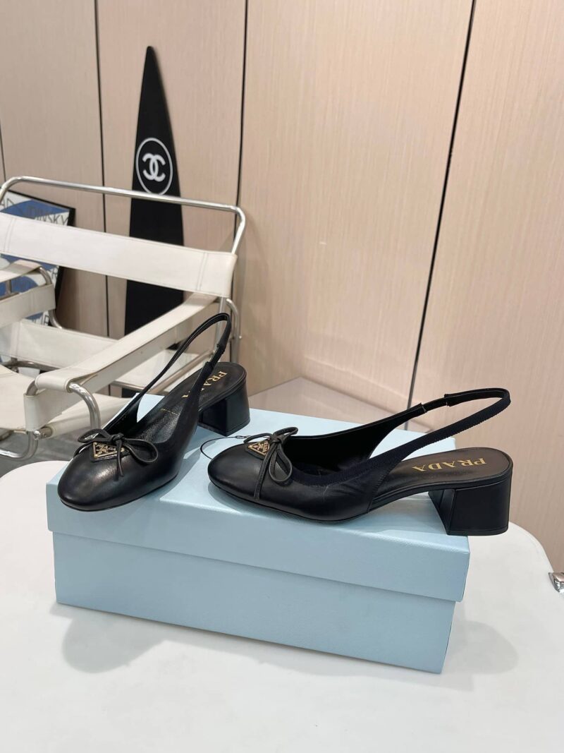 Alternative view of PRADA TRIANGLE LOGO BOW SLINGBACK PUMP IN BLACK