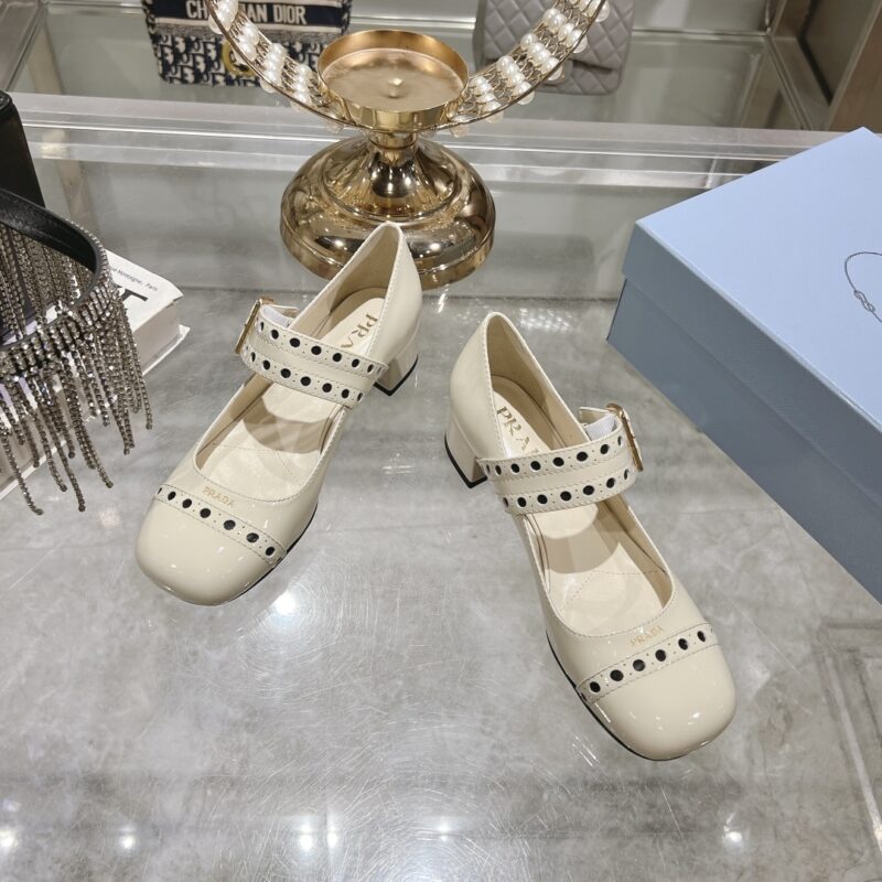 Alternative view of PRADA PATENT LEATHER MARY JANE PUMPS WHITE