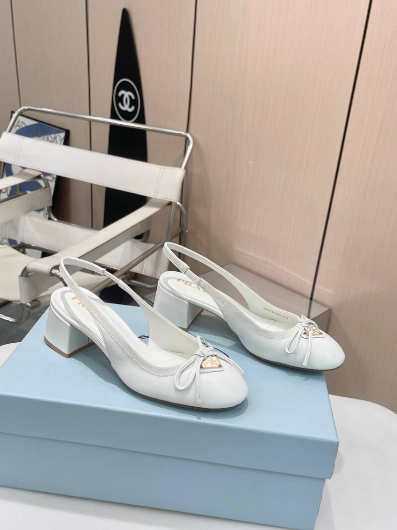 Alternative view of PRADA TRIANGLE LOGO BOW SLINGBACK PUMP IN WHITE