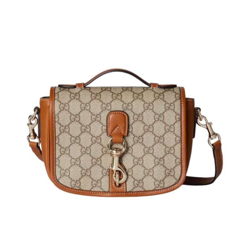 GUCCI GG EMBLEM MINI SHOULDER BAG BEIGE AND DARK BROWN 20CM ‎815211 FAD6L 9758
