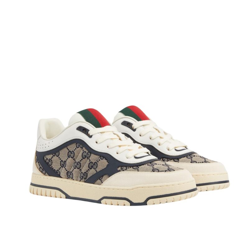 GUCCI WOMEN'S RE WEB SNEAKER ORIGINAL GG CANVAS BEIGE AND BLUE ‎787476 AADHW 9552