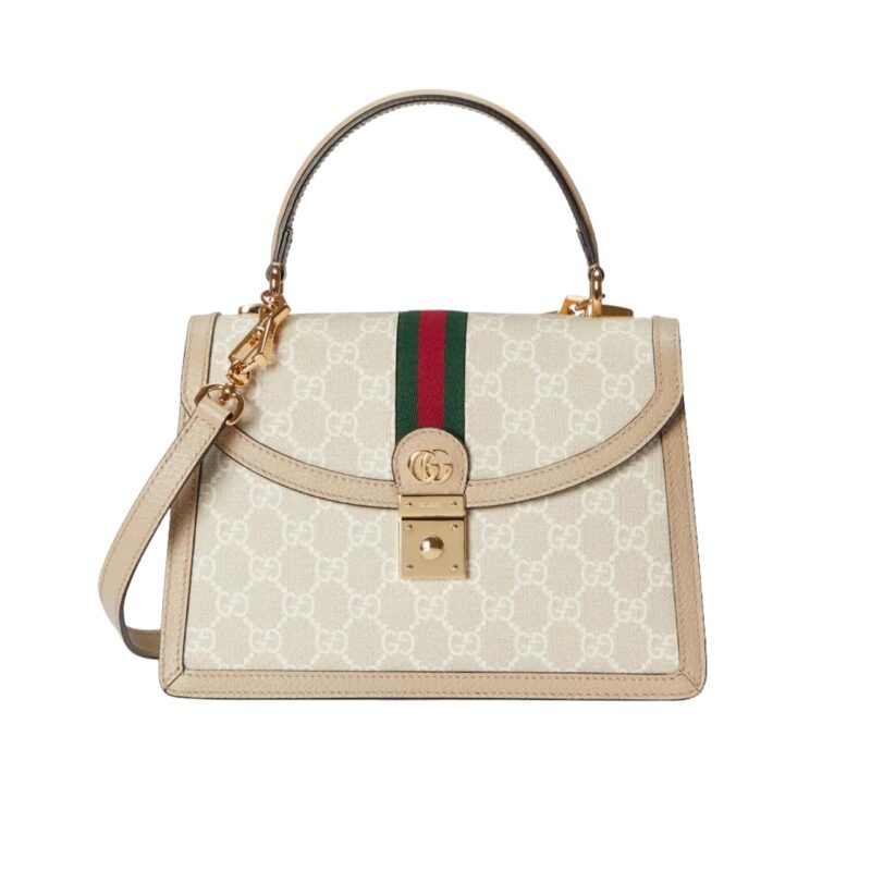 GUCCI OPHIDIA SMALL TOP HANDLE BAG BEIGE 25CM 651055 UULAG 9682