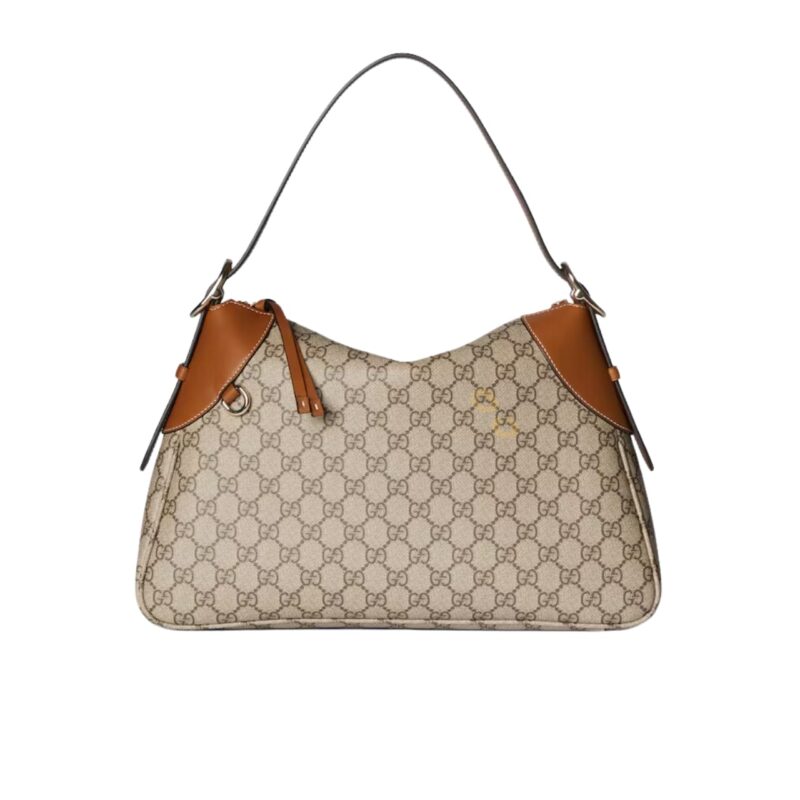 GUCCI GG EMBLEM SMALL SHOULDER BAG BEIGE AND DARK BROWN 30CM 815218 FAEAA 9762