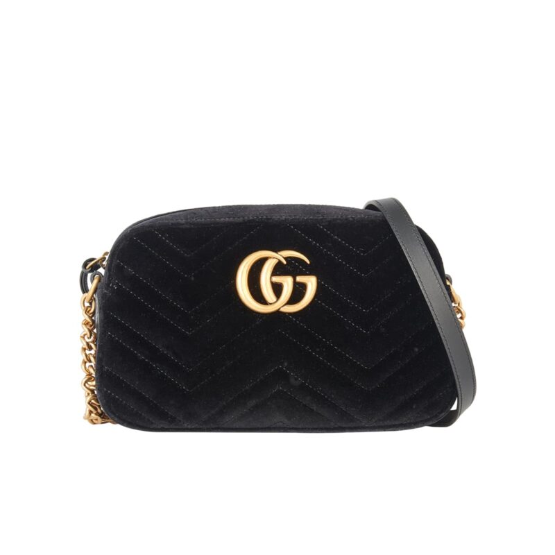 GUCCI SMALL GG MARMONT CAMERA BAG VELVET BLACK 23CM