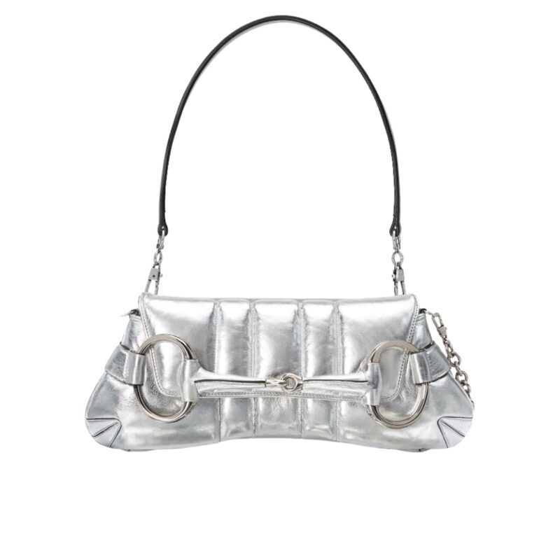 GUCCI HORSEBIT CHAIN SMALL SHOULDER BAG SILVER 27CM