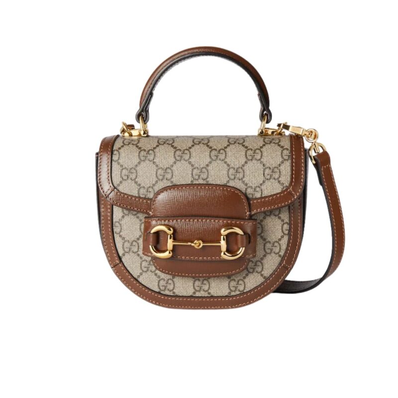 GUCCI HORSEBIT 1955 MINI TOP HANDLE BAG BEIGE AND EBONY ‎14CM 781387 92TCG 8563