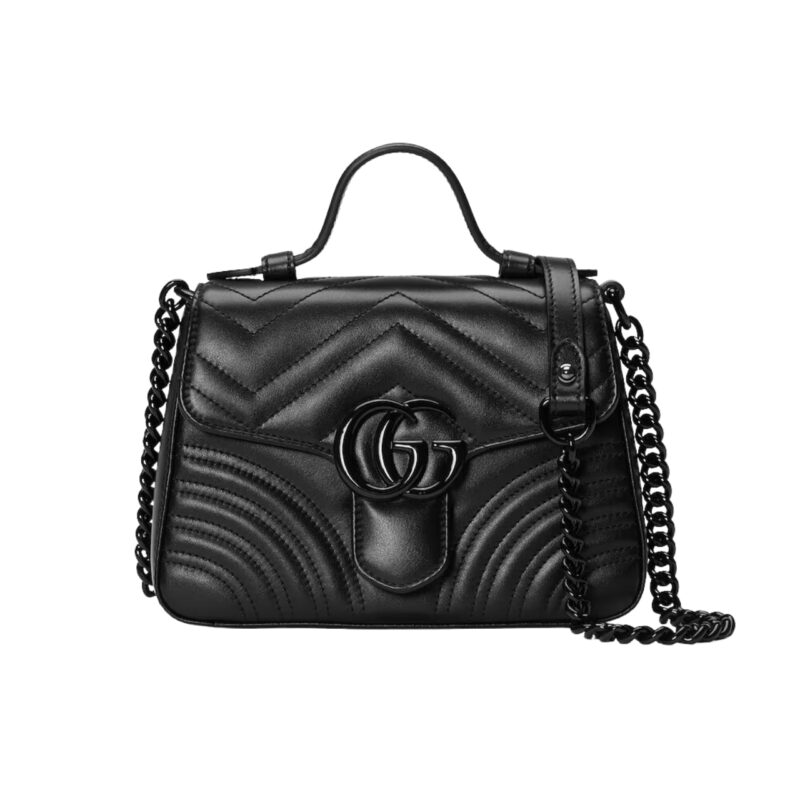 GUCCI GG MARMONT MINI TOP HANDLE BAG BLACK AND BLACK 22CM 702563 DTDFV 1000