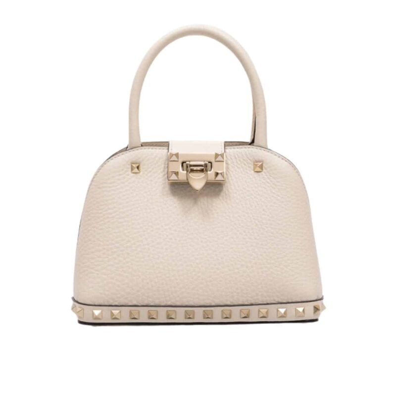 VALENTINO GARAVANI ROCKSTUD HANDBAG IN GRAINY WHITE 21CM