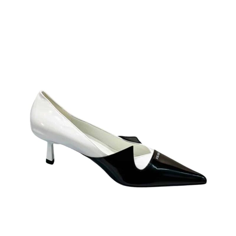 PRADA TWO TONE TOE KITTEN HEELS IN BLACK AND WHITE