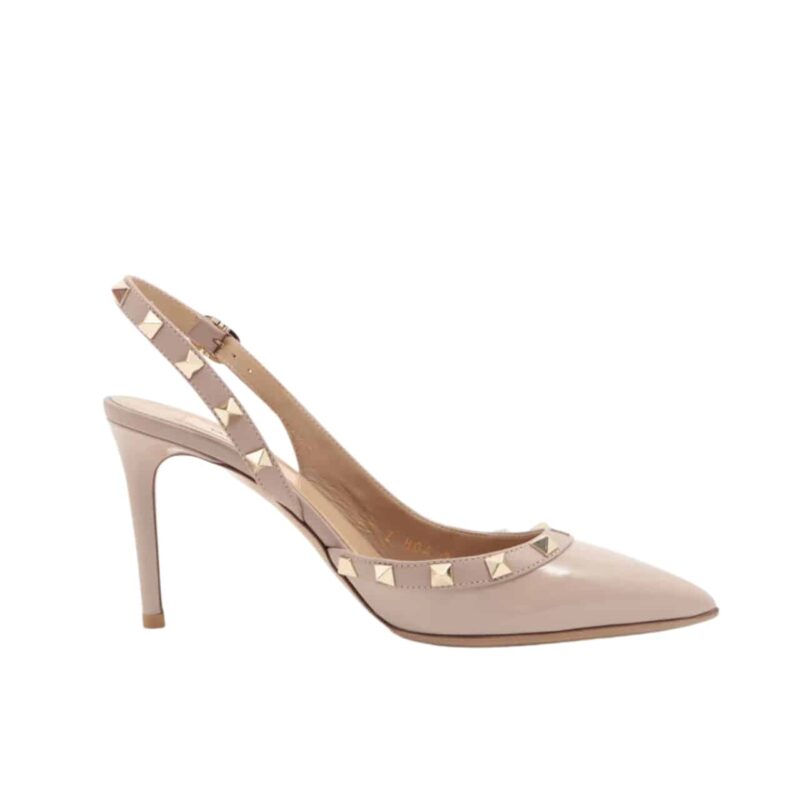 VALENTINO GARAVANI ROCKSTUD PATENT LEATHER STRAP PUMP BEIGE