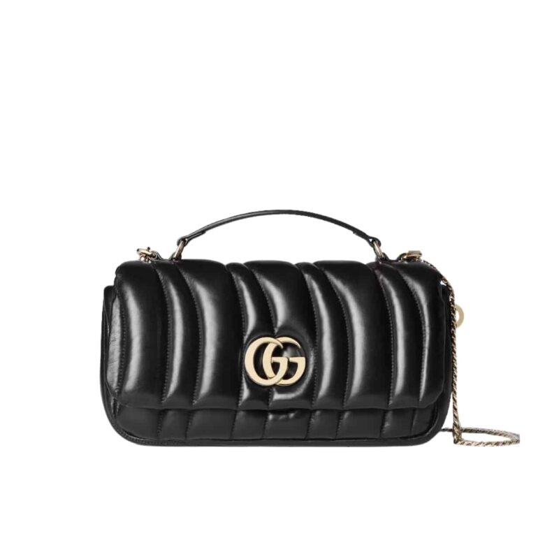GUCCI GG MILANO MINI TOP HANDLE BAG BLACK PUFFY QUILTED LEATHER 21CM ‎806016 AAD71 1000