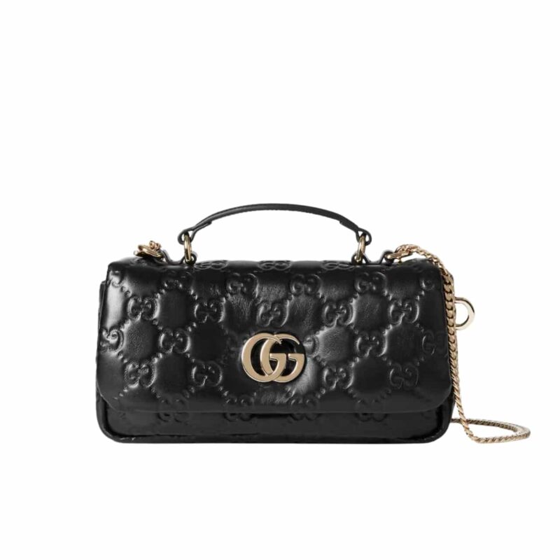 GUCCI GG MILANO MINI TOP HANDLE BAG BLACK GG PUFFY LEATHER 21CM 806017 AAD5U 1000
