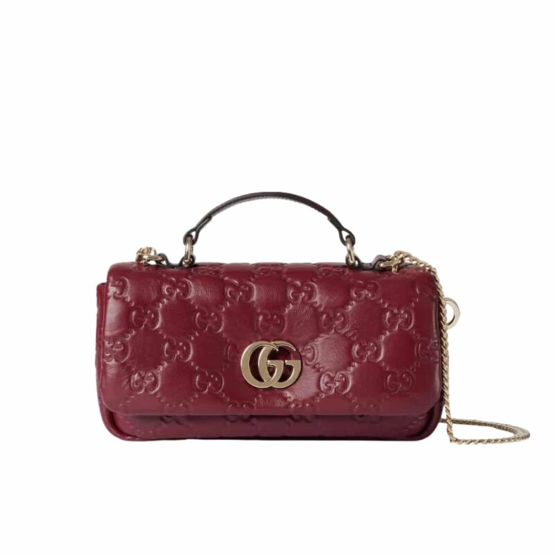 GUCCI GG MILANO MINI TOP HANDLE BAG RED GG PUFFY LEATHER 21CM 806017 AAD5U 6207