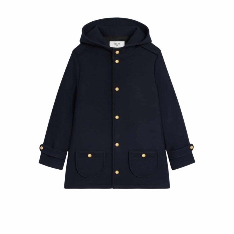 CELINE HOODED TRIOMPHE COAT IN WOOL FELT NAVY 2W97C863C 07MR