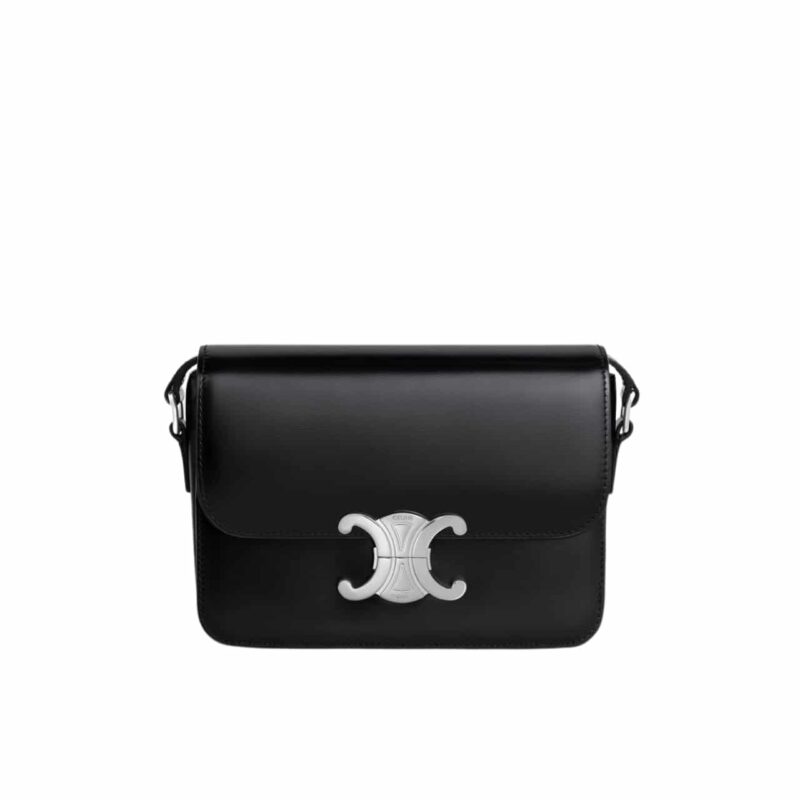 CELINE TEEN TRIOMPHE BAG IN SHINY SILVER HARDWARE BLACK 19CM 188423BF4 38SI