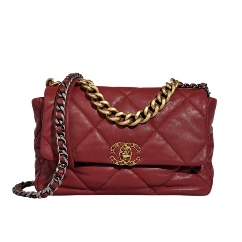 CHANEL 19 FLAP BAG SHINY CRUMPLED BURGUNDY 22CM