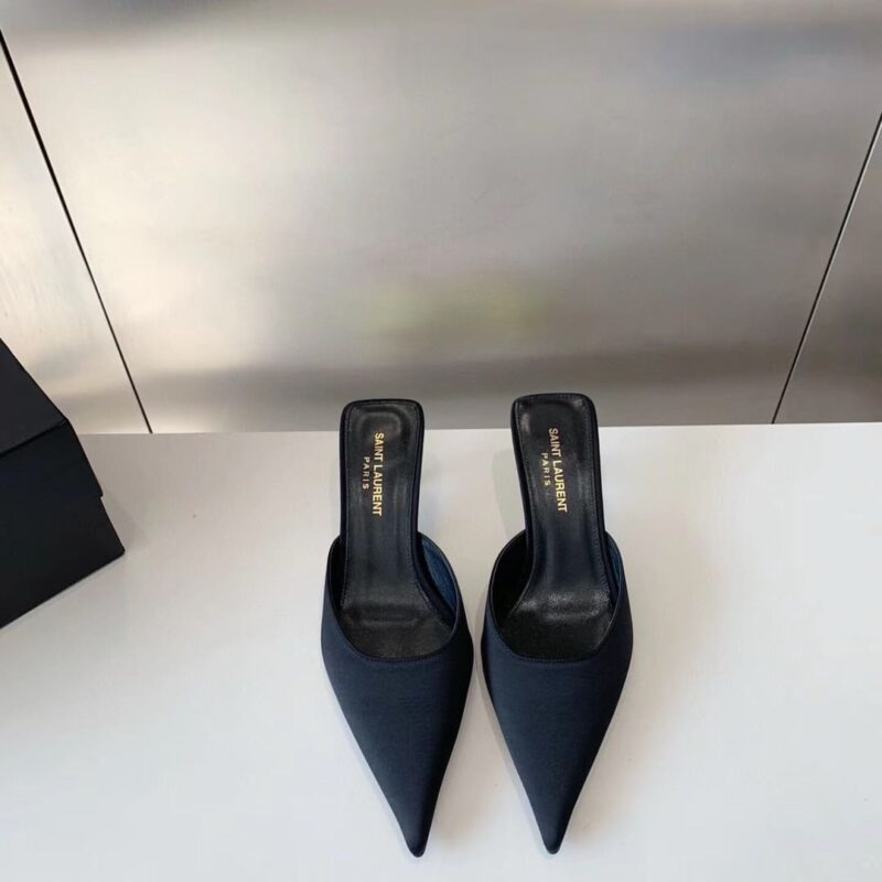 Alternative view of SAINT LAURENT BARBARA MULES SATIN IN BLACK 7869079QN001000