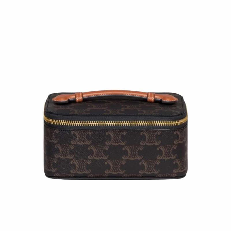CELINE SMALL TOILETRY CASE IN TRIOMPHE CANVAS AND TOP HANDLE BAG 16CM