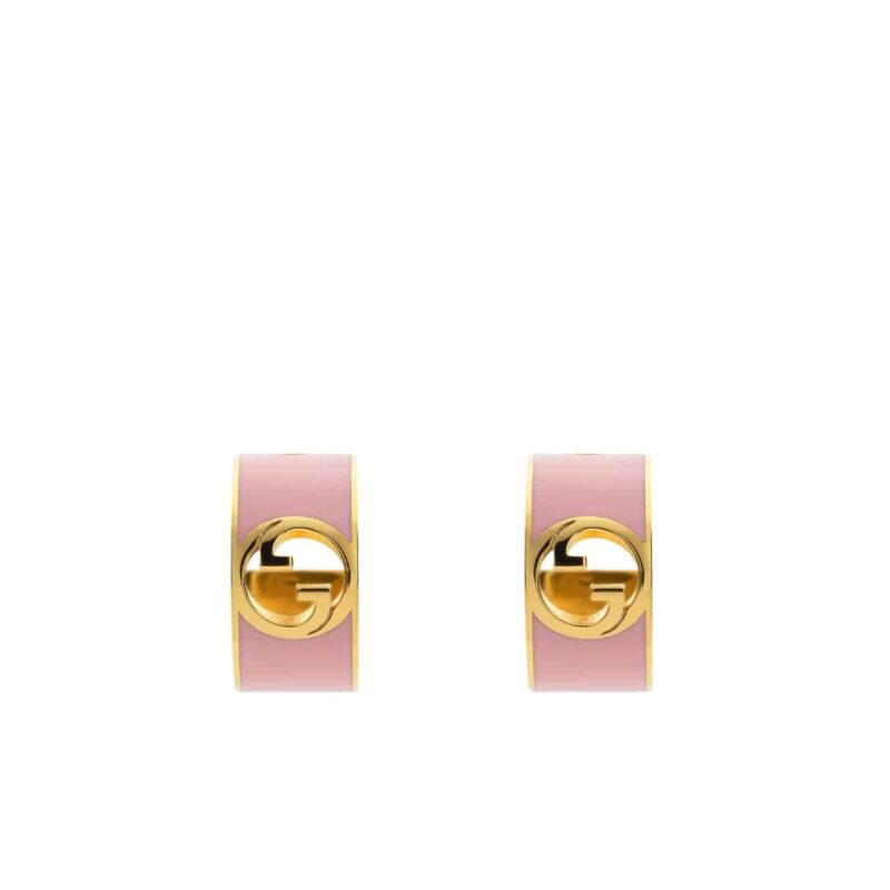 GUCCI BLONDIE ENAMEL HOOP EARRINGS PINK 796764 J1630 8075
