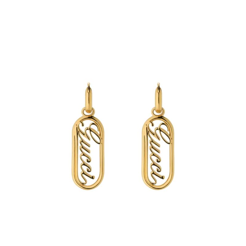GUCCI HOOP EARRINGS WITH GUCCI LETTERING GOLD 796874 I4600 8005