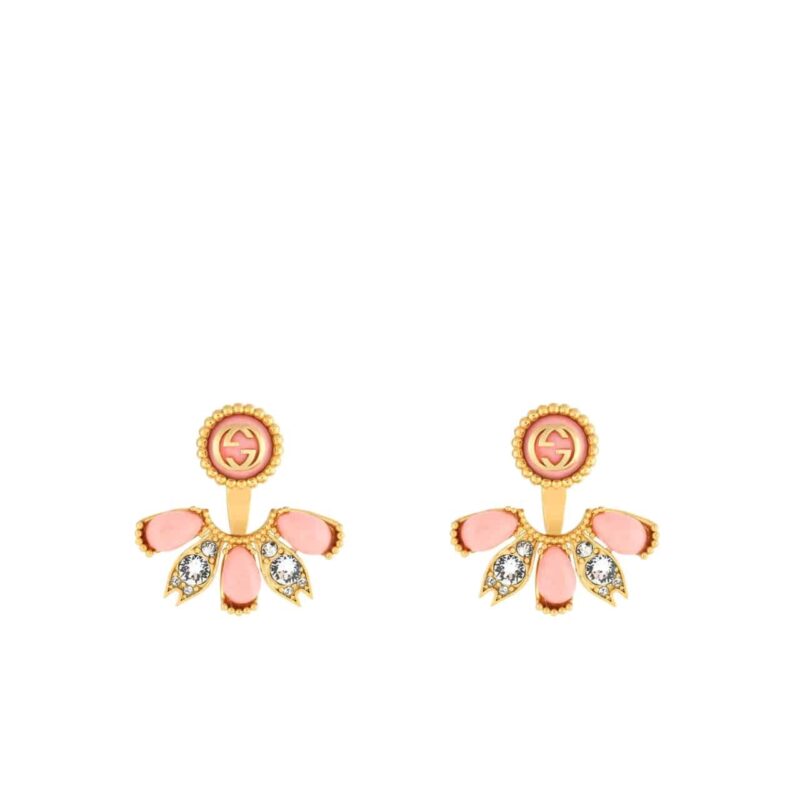 GUCCI INTERLOCKING G SINGLE EARRINGS GOLD TONE WITH PINK