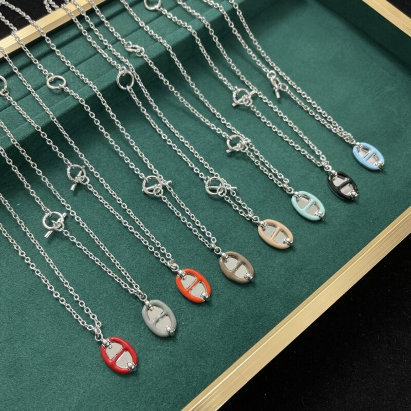 Alternative view of HERMES MINI MAILLON PENDANT SMALL MODEL NECKLACE SILVER TONE WITH BLACK H100053FP03