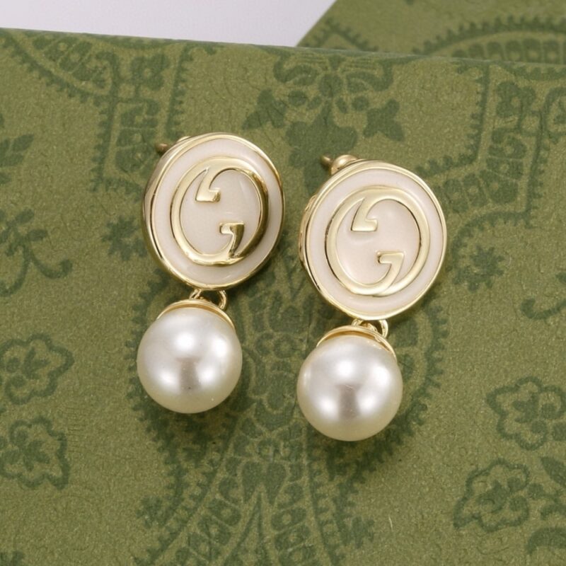 Alternative view of GUCCI BLONDIE PEARL DROP EARRINGS GOLD TONE 774612 I9757 8495