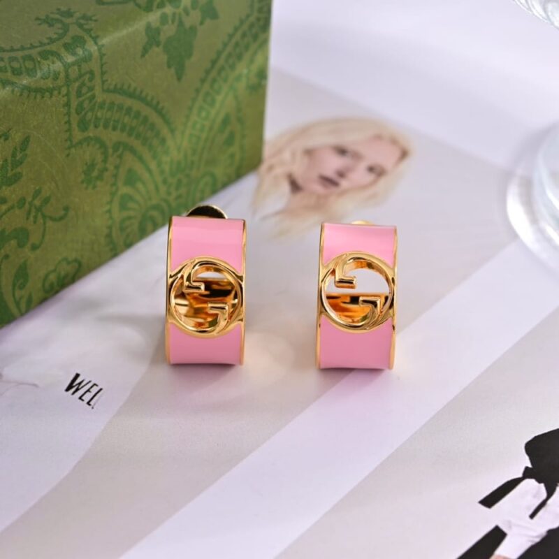 Alternative view of GUCCI BLONDIE ENAMEL HOOP EARRINGS PINK 796764 J1630 8075