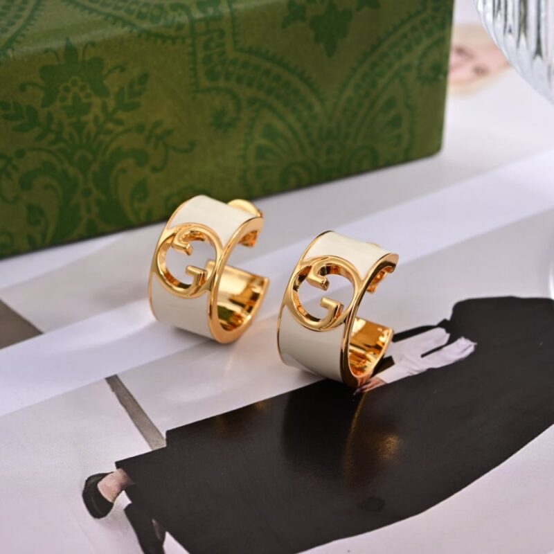 Alternative view of GUCCI BLONDIE ENAMEL HOOP EARRINGS IVORY ENAMEL 796764 J1630 8078