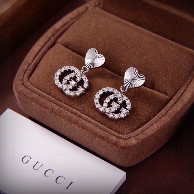Alternative view of GUCCI GG HEART EARRINGS SILVER WITH CRYSTALS