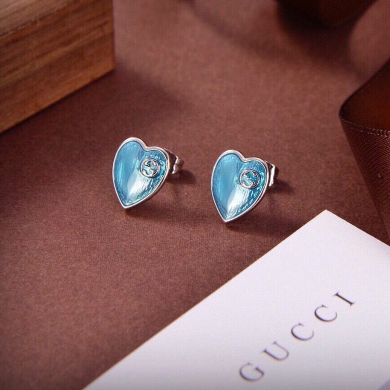 Alternative view of GUCCI HEART EARRINGS WITH INTERLOCKING G LIGHT BLUE ENAMEL SILVER 645547 J8410 8183