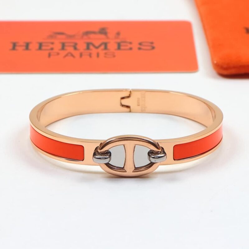Alternative view of HERMES MINI CLIC ANCHOR CHAIN BRACELET ROSE GOLD TONE WITH ORANGE H209000FO8APM