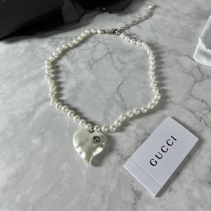 Alternative view of GUCCI INTERLOCKING G HEART NECKLACE IN PALLADIUM TONE METAL