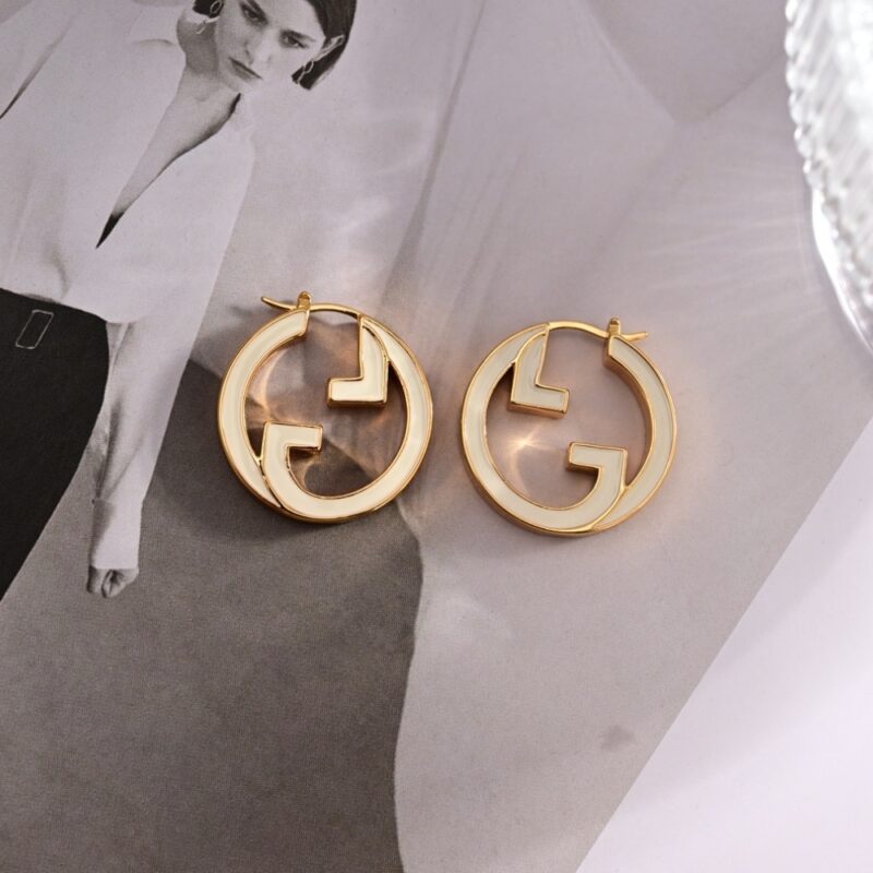Alternative view of GUCCI BLONDIE HOOP EARRINGS IVORY ENAMEL 796768 IAAE0 8078