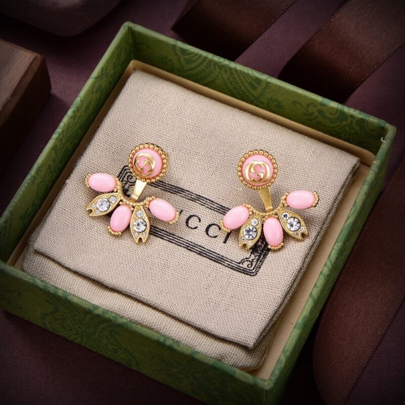Alternative view of GUCCI INTERLOCKING G SINGLE EARRINGS GOLD TONE WITH PINK