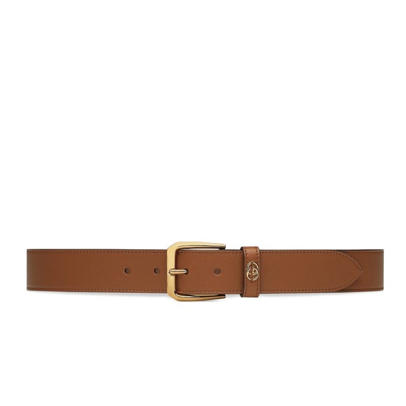 GUCCI BELT WITH SQUARE BUCKLE AND INTERLOCKING G GOLD METAL BROWN 35MM 673921 AP00G 2535